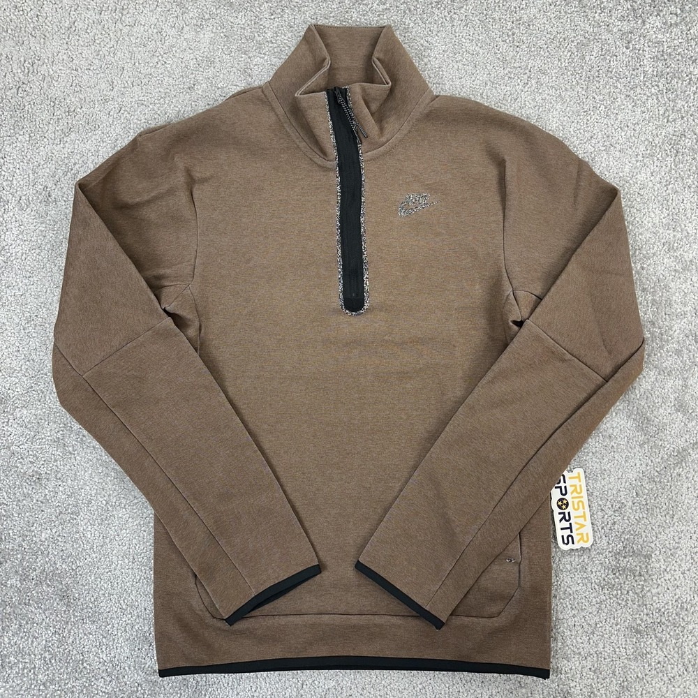 Nike Tech Fleece Sweatshirt Mens XS Brown 1/4 Zip Pullover Pockets Knit Casual
